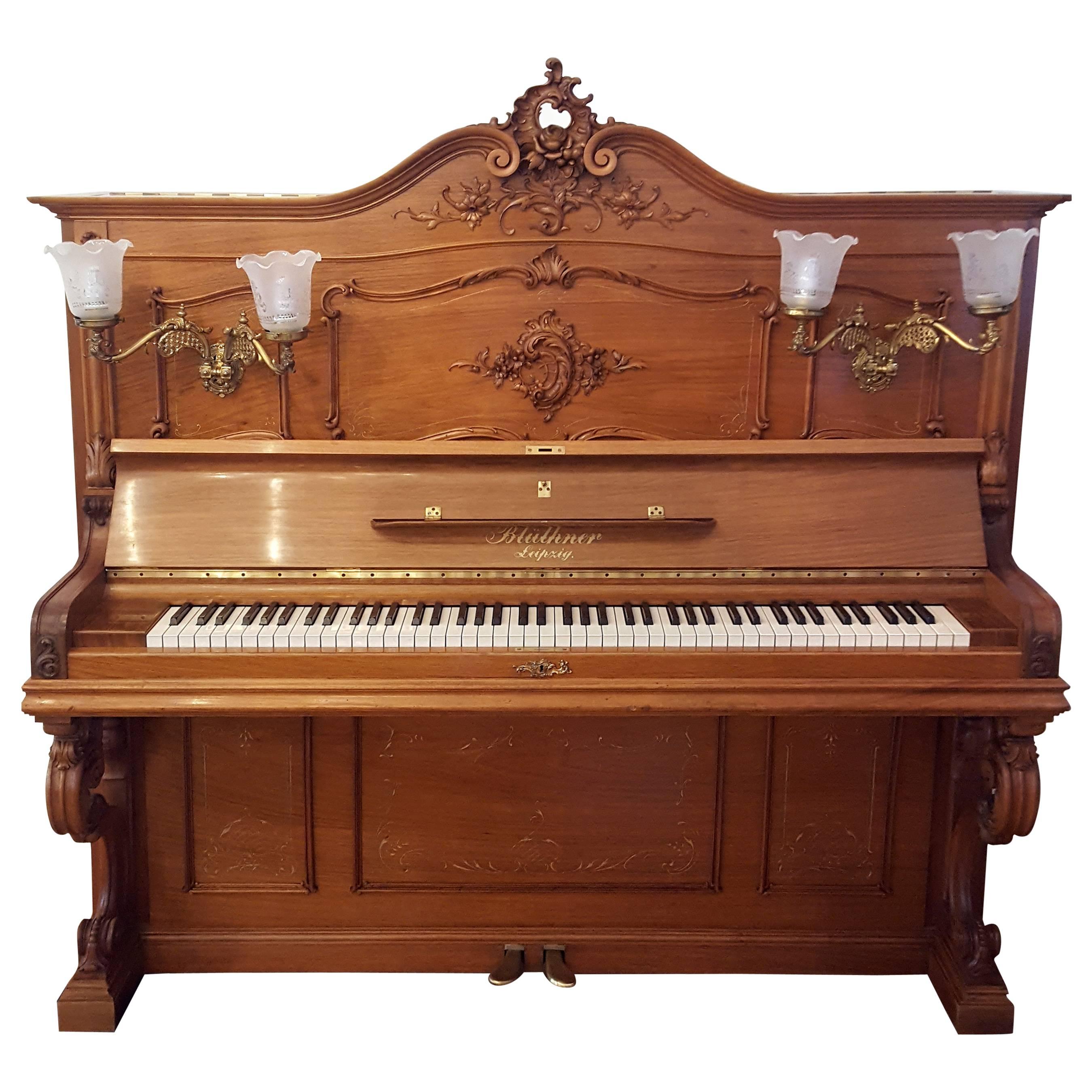 Blüthner Art Case Piano Baroque-Rococo Sculpted Walnut Case, Gildings, Bronzes