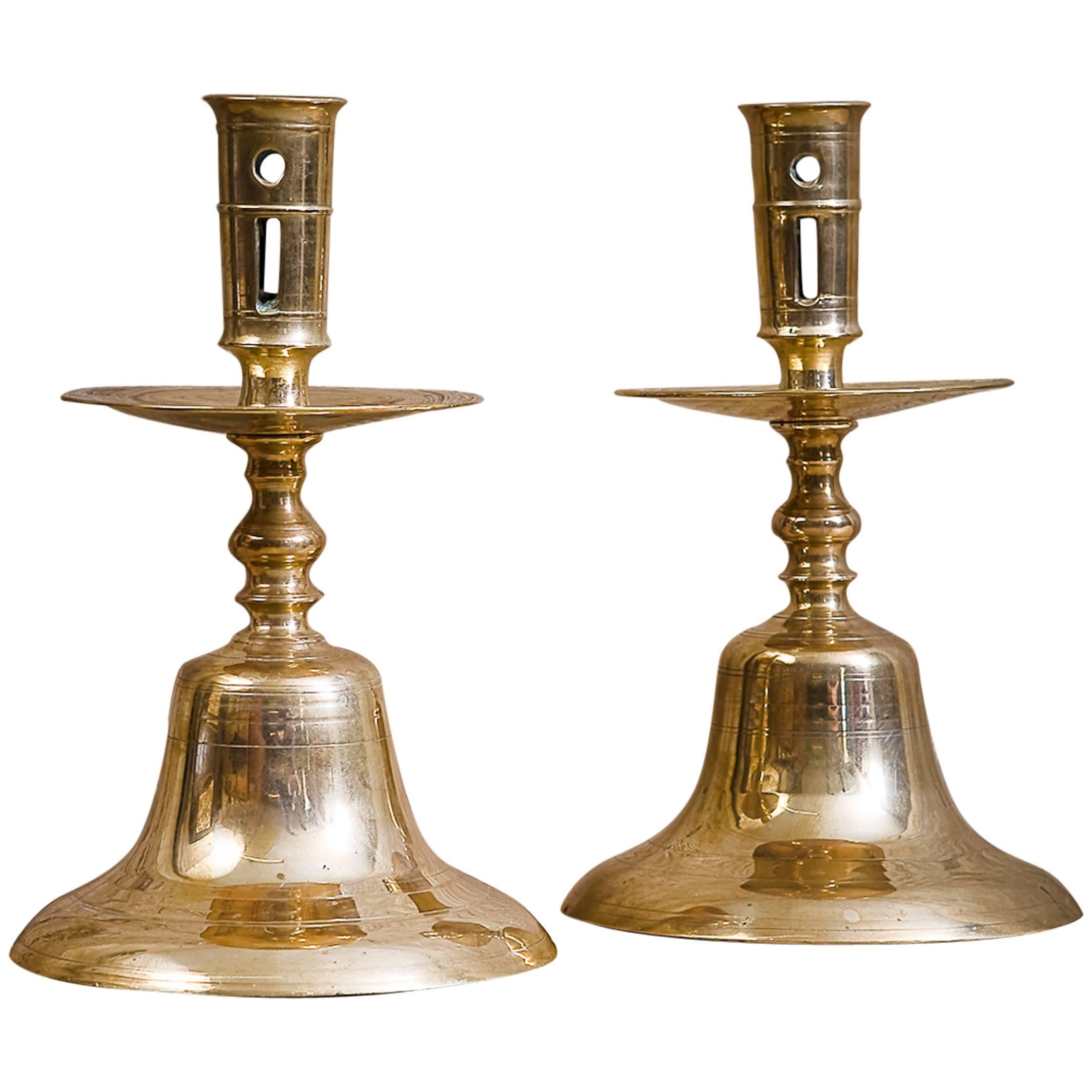 Pair of 16th Century Bell Candlesticks For Sale