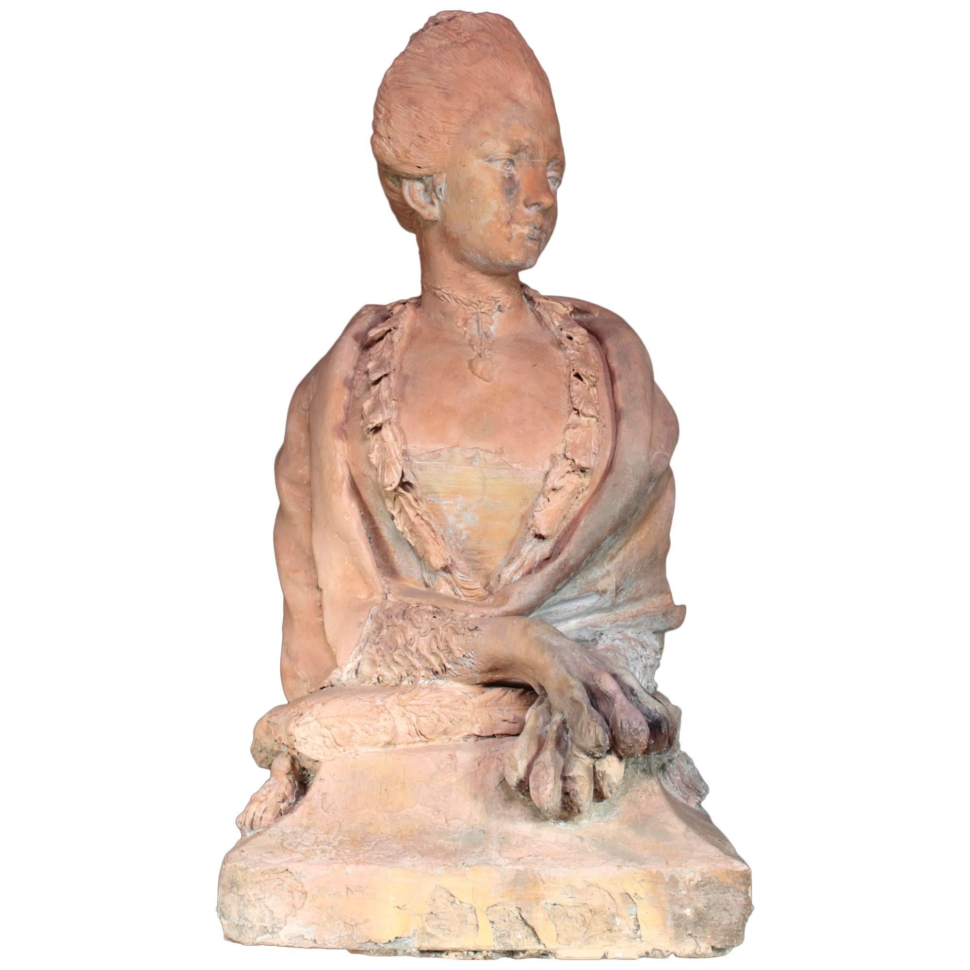 Rare Terra Cotta Large-Sized Sphinx with Head of Woman, 18th Century For Sale