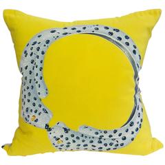 Vintage Cartier Yellow Panther Silk Scarf and Irish Linen Cushion Pillow
