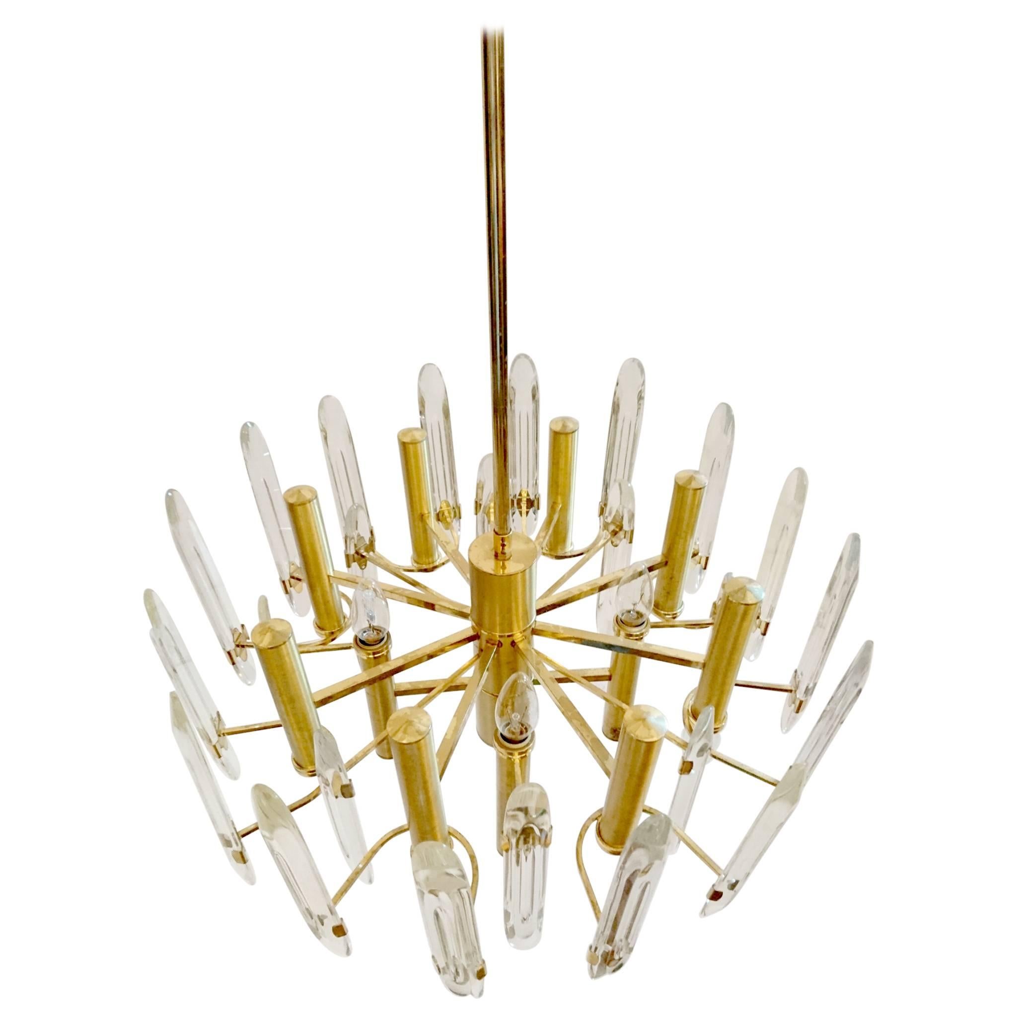 Large Sciolari Gold-Plated Crystal Chandelier with 12 Lights