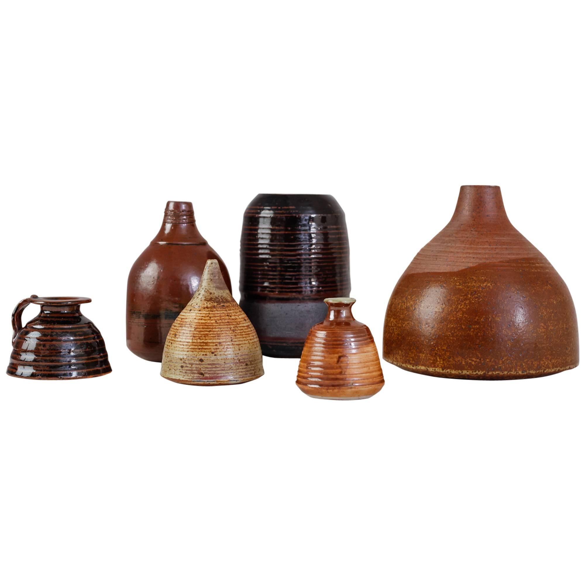 Franco Agnese Set of Six Brown to Black Ceramic Vases, France, 1960s For Sale