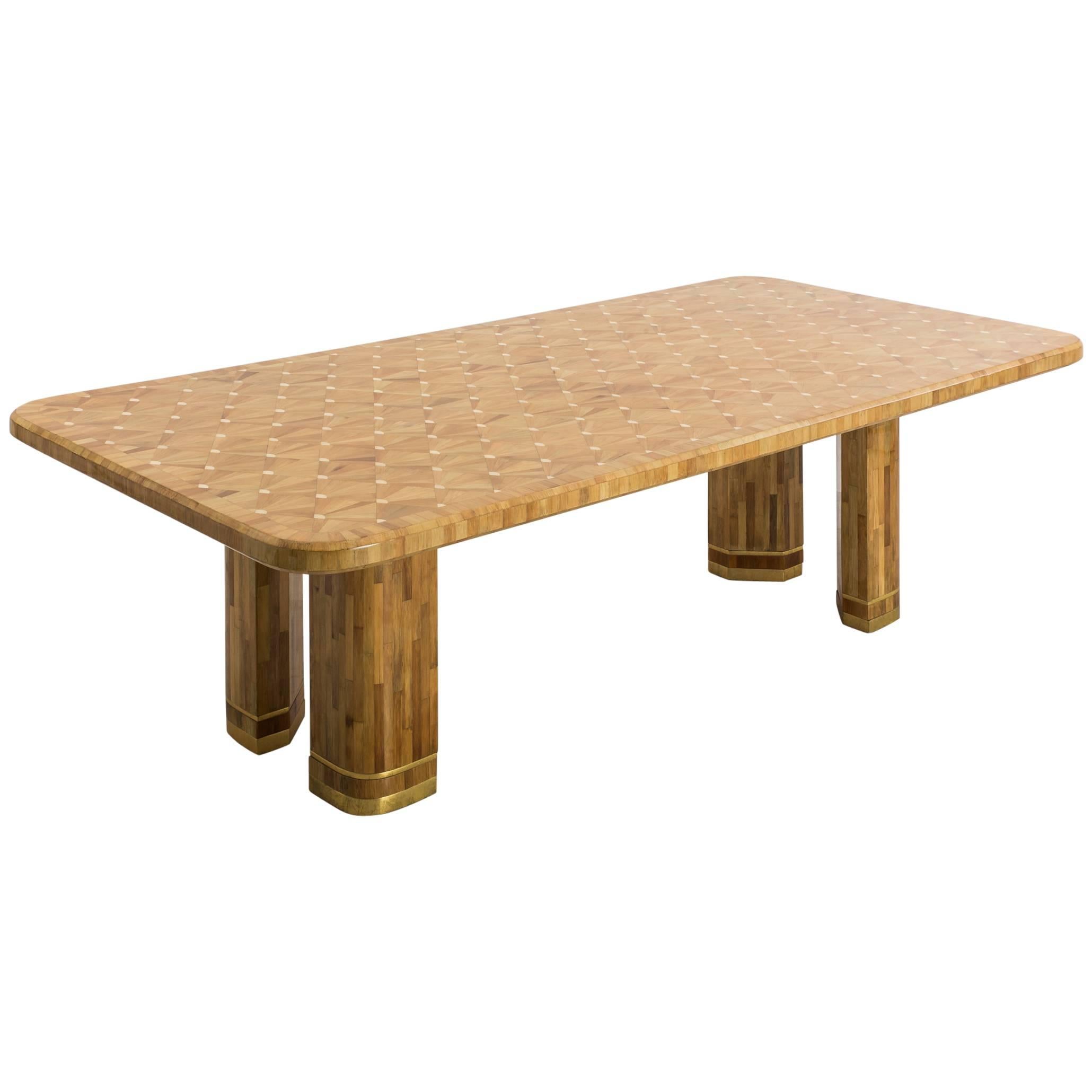 Ron Seff, Raffia Wood Marquetry Dining Table, USA, circa 1980