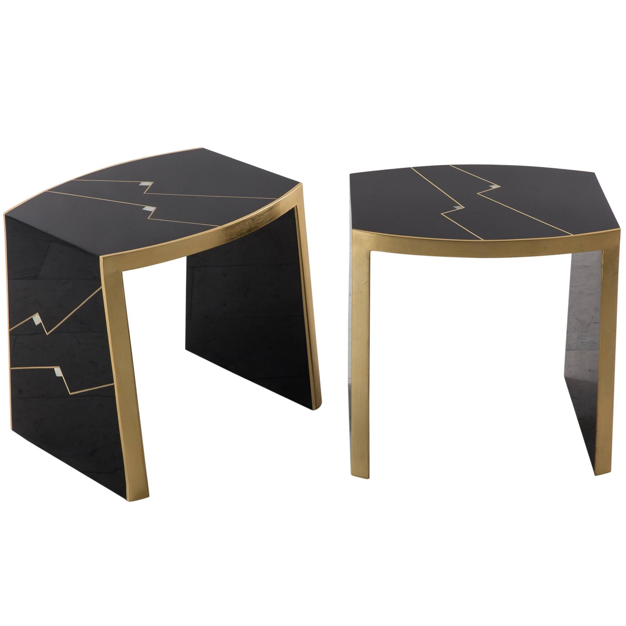 Ron Seff, Pair of “Ritz” Gilt and Lacquer Side Tables, USA, circa 1980