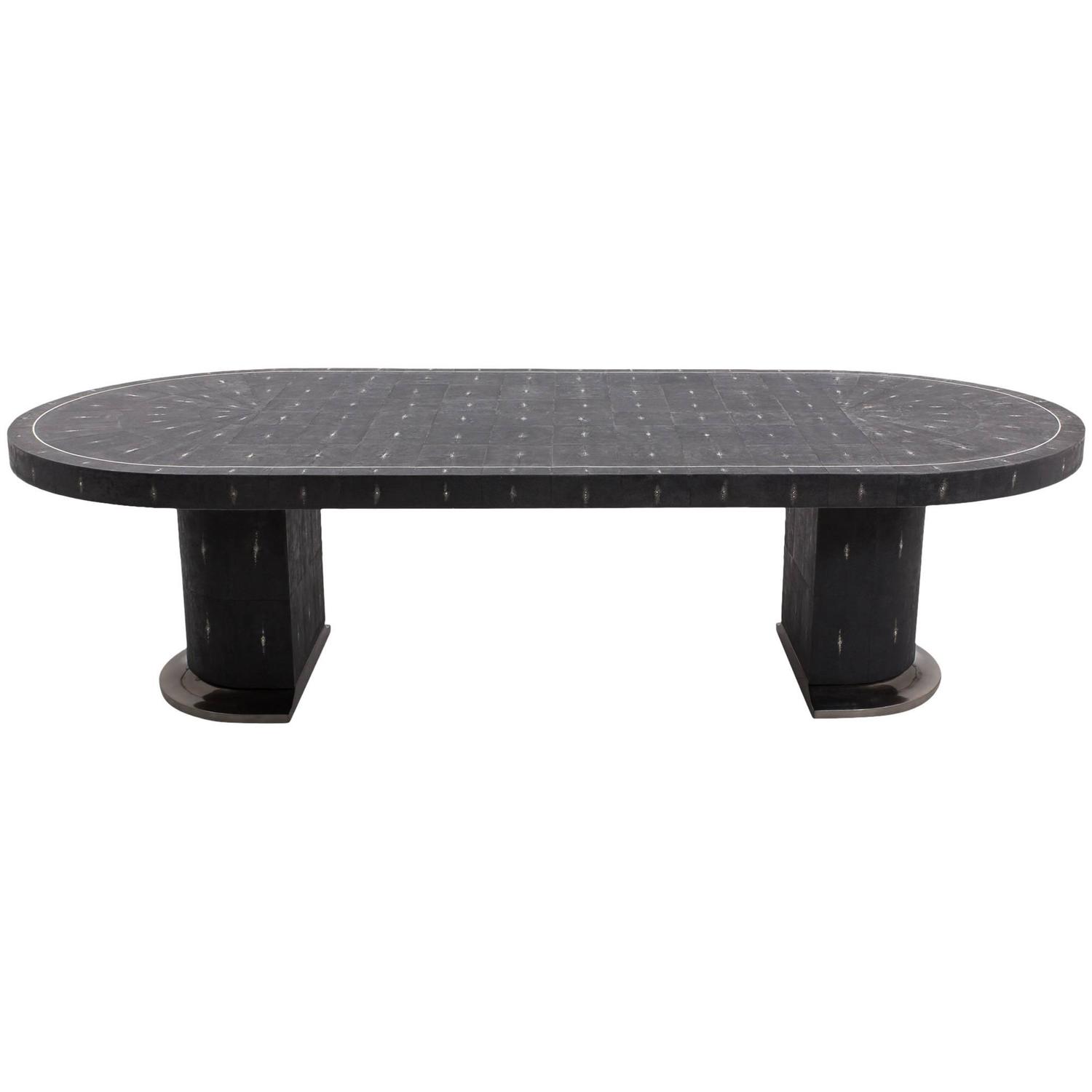 Ron Seff, Shagreen Racetrack Dining Table, USA, circa 1980 For Sale at