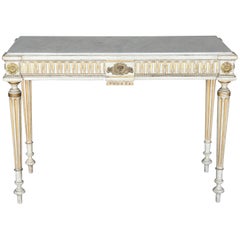 Console française étroite de style Louis XVI avec plateau en marbre