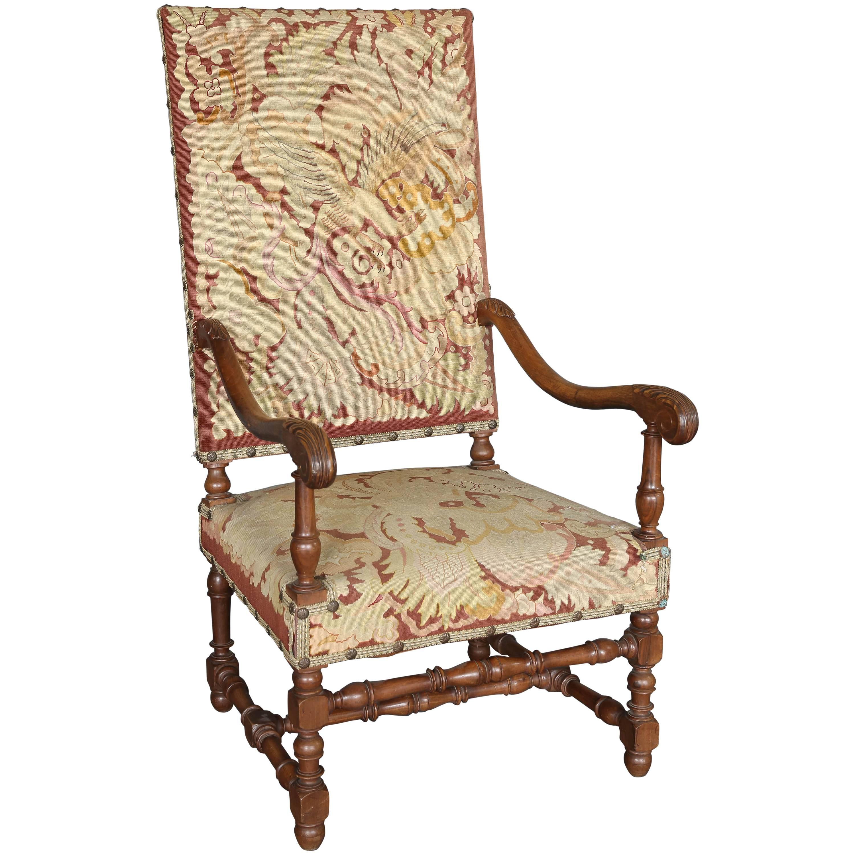 Antique 19th Century Louis XIII Needlepoint Chair For Sale