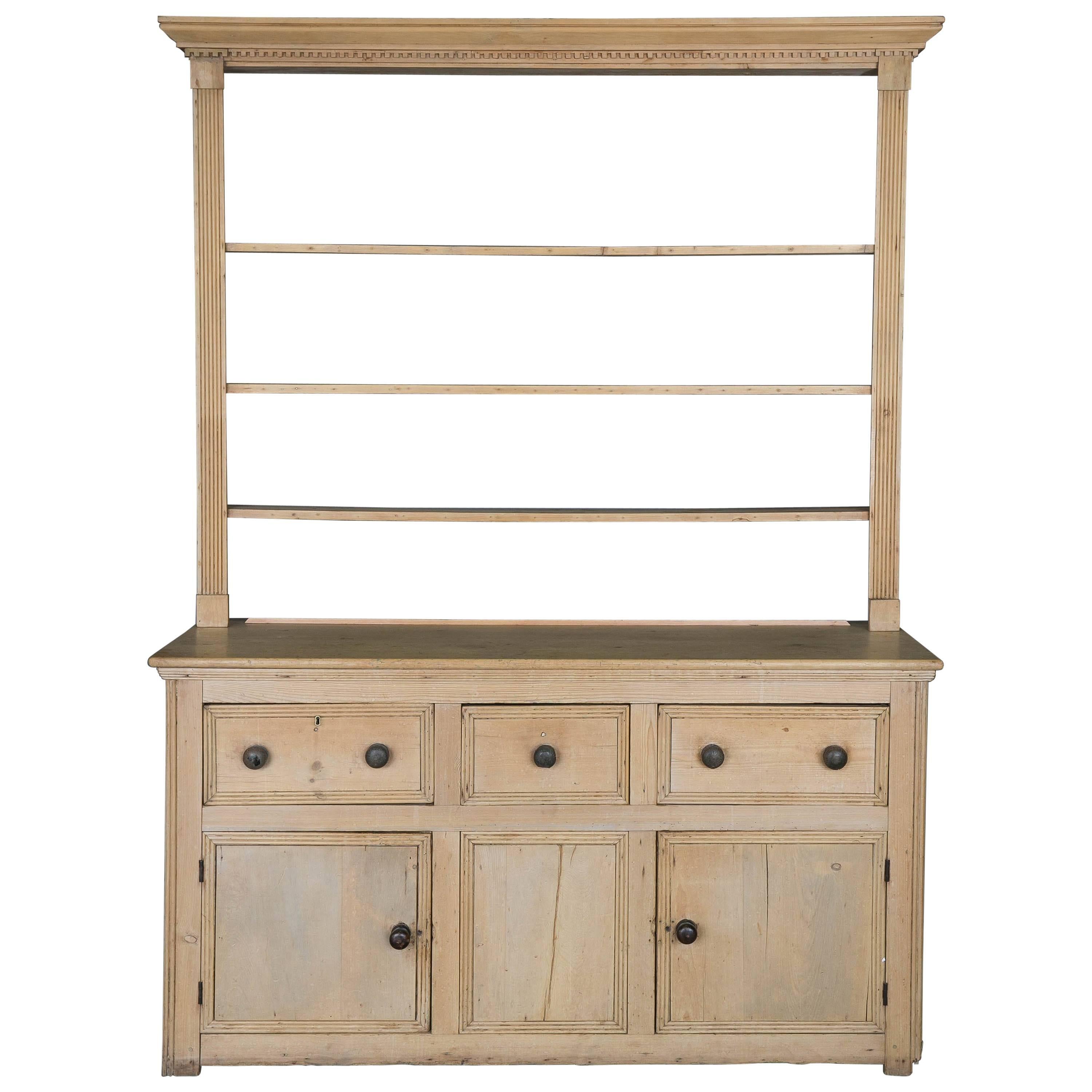 19th Century Washed Pine Welsh Dresser with Plate Rack