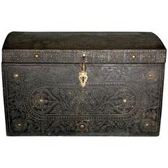Antique 18th Century Spanish Leather Studded Trunk