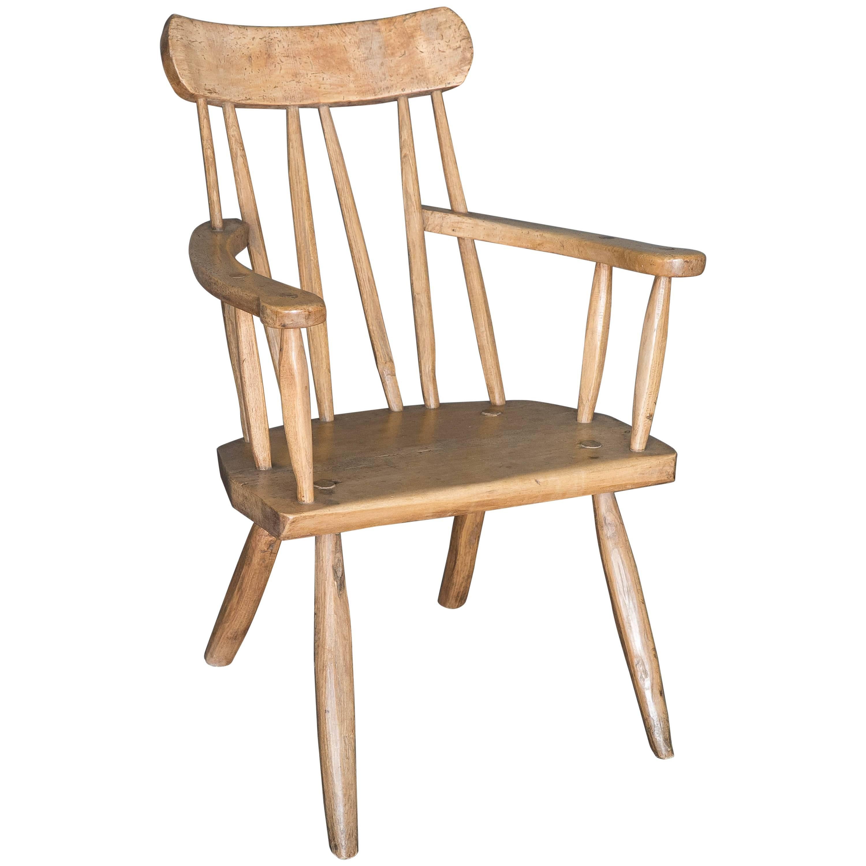 Antique 19th Century English Primitive Welsh Folk Art Stick Chair For Sale