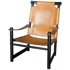 Mid Century Leather and Ebonized Wood Chair
