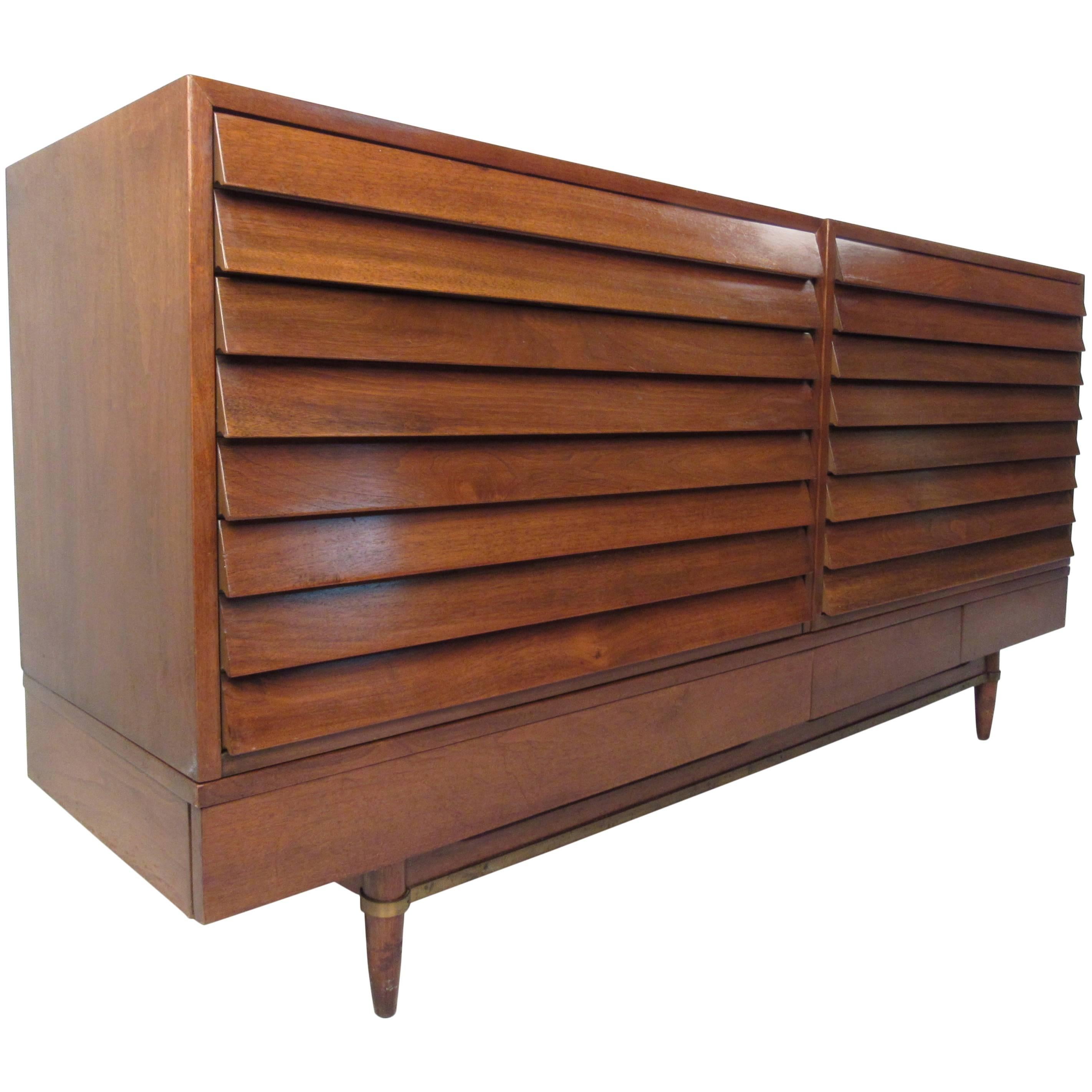 Vintage Walnut Louvered Chest of Drawers by American of Martinsville