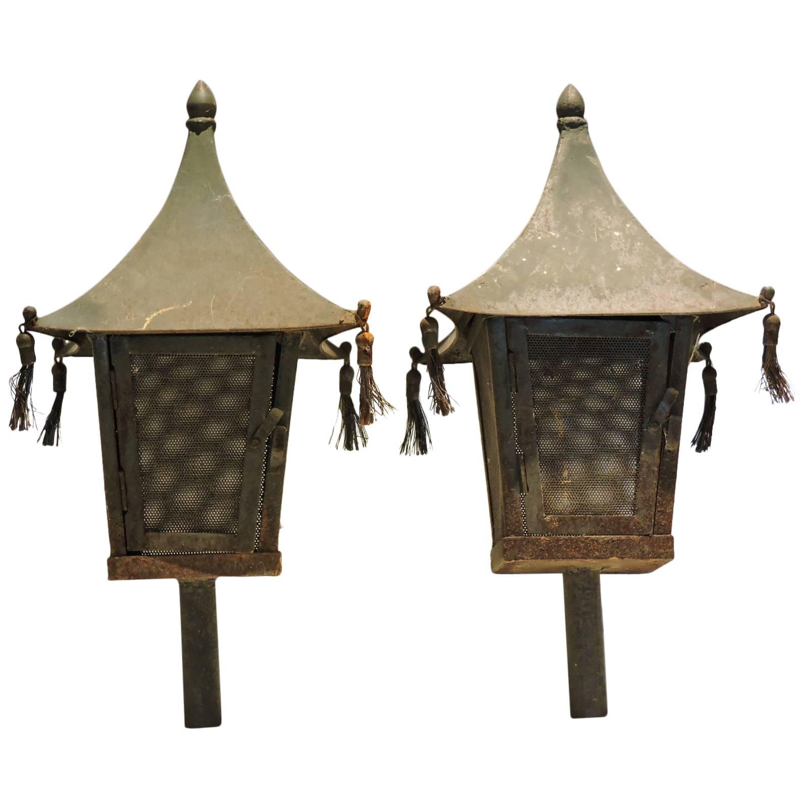 Pair of Tasseled Pagoda Form Candle Lanterns