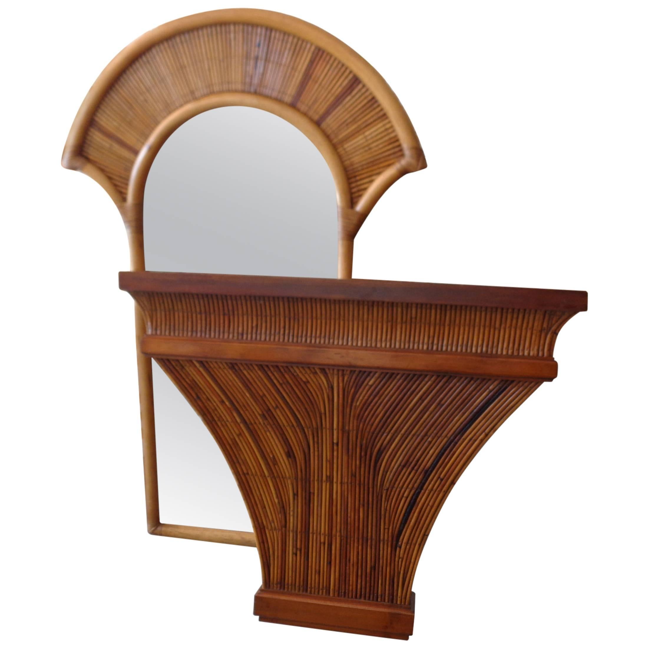 Labarge Pencil Reed Console and Mirror For Sale