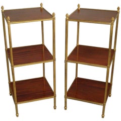 Antique 19th Century Pair of Mahogany and Gilt Brass Étagère