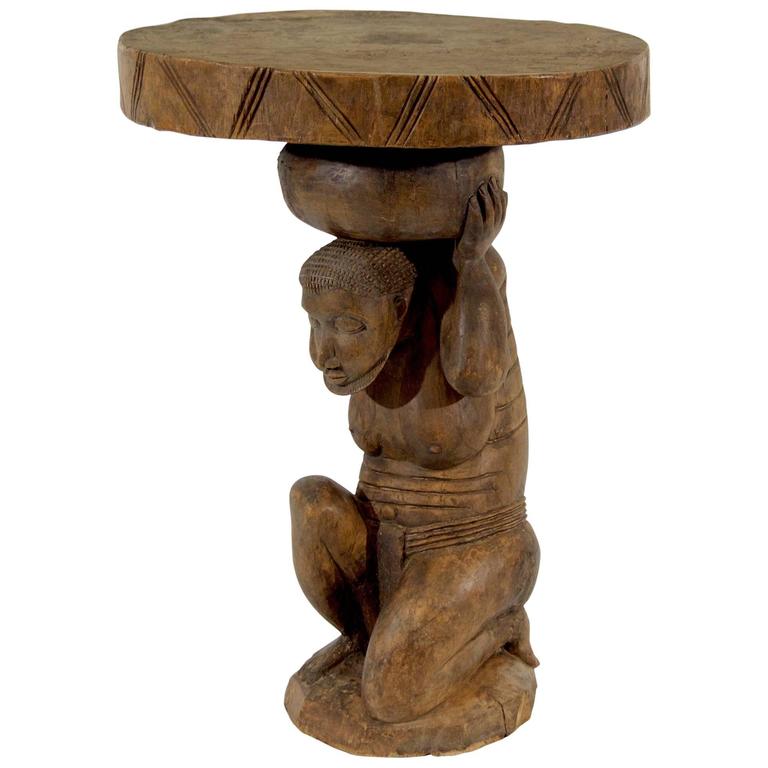 Decorative African Carved Wood Side Table For Sale at 1stDibs