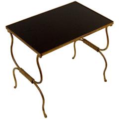 Gilt Painted Wrought Iron Occasional Table with Black Glass Top
