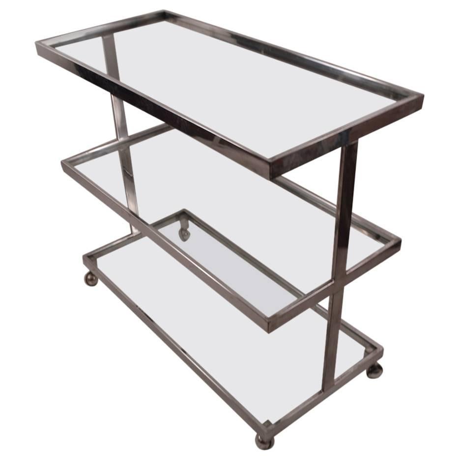 Three-Tier Chrome and Glass Service Bar Cart