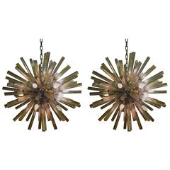 Exceptional Pair of Giant Murano Glass Sputnik Chandeliers