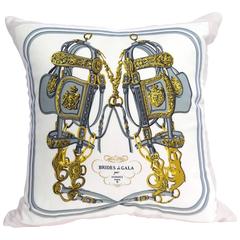 Vintage Hermes Pink Equestrian Silk Scarf and Irish Linen Cushion Pillow