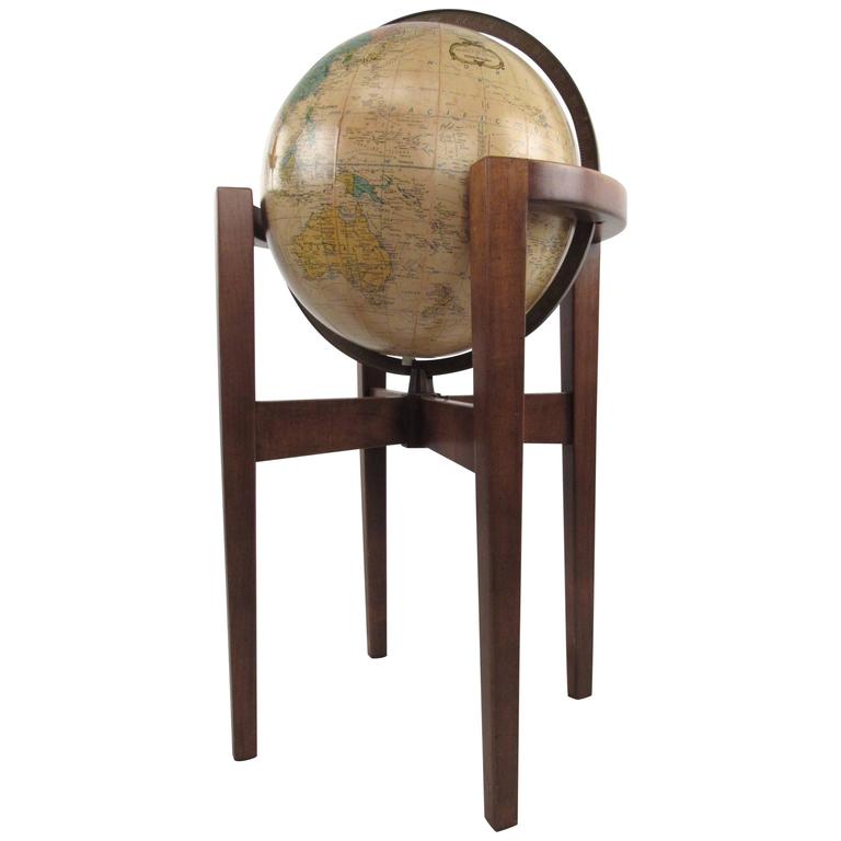 Vintage Heirloom Globe in Walnut Floor Stand by Replogle at 1stDibs