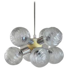 Sputnik Six-Arm Glass-Ball and Chrome Pendant Light