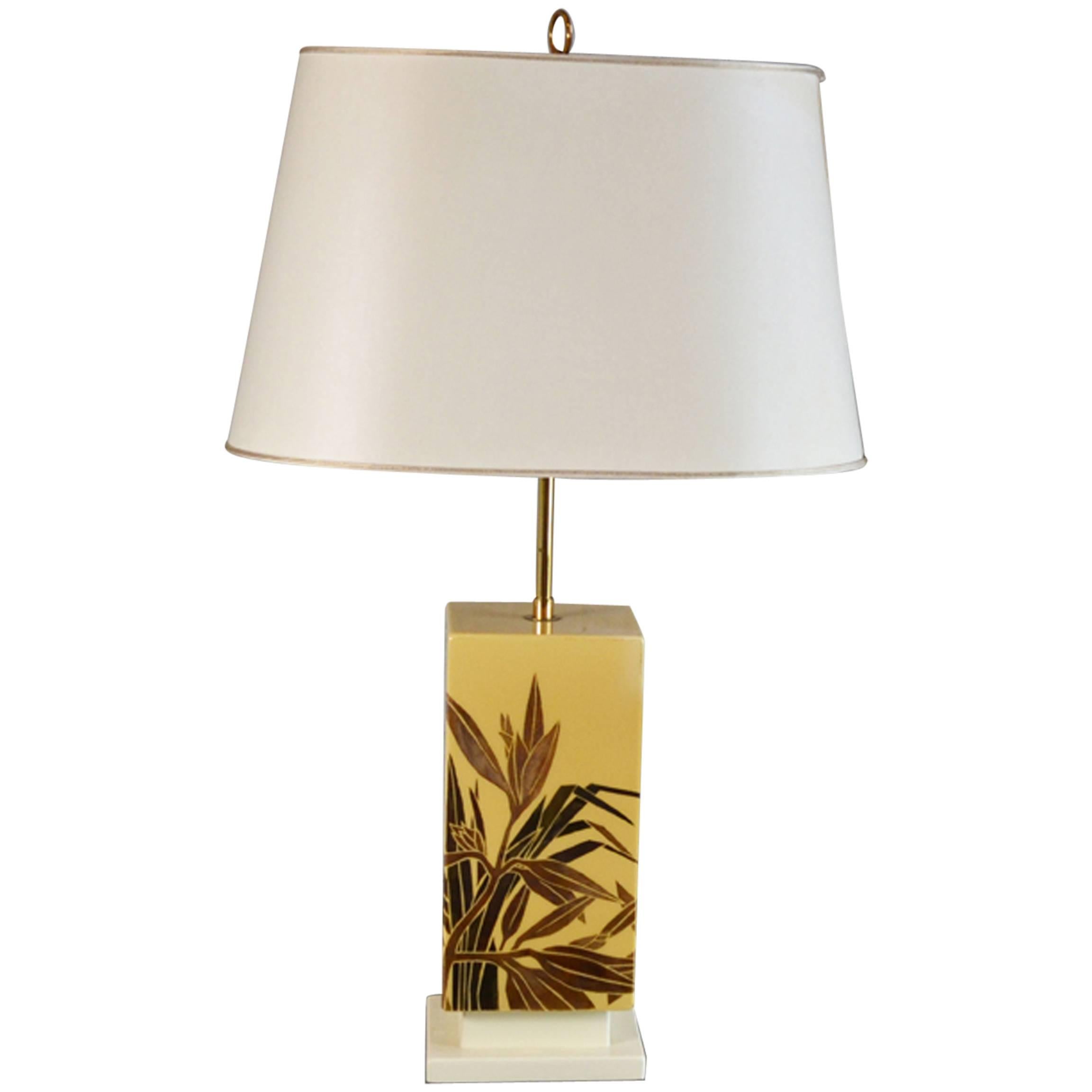1960s Palm Leaf Ceramic Lamp For Sale
