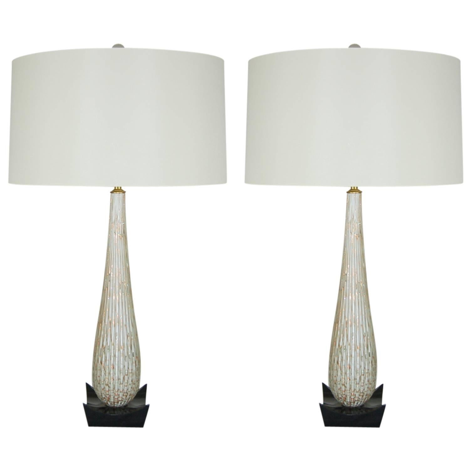 White Murano Vintage Teardrop Table Lamps  For Sale