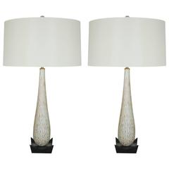 White Murano Vintage Teardrop Table Lamps 