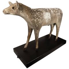Early Century Lifesize Concrete Deer on a Rolling Steel Platform 3