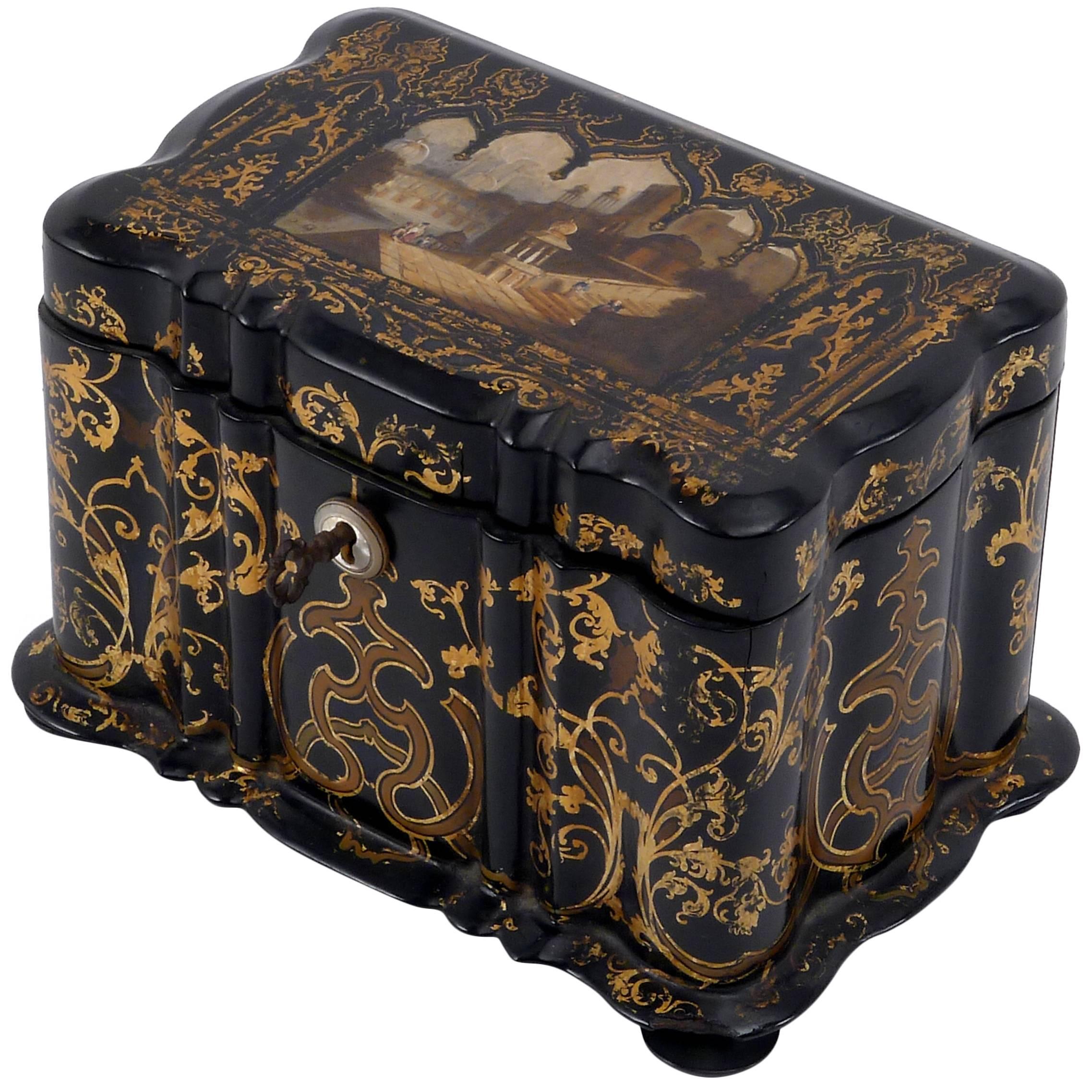 1850s Lacquered Tea Caddy For Sale