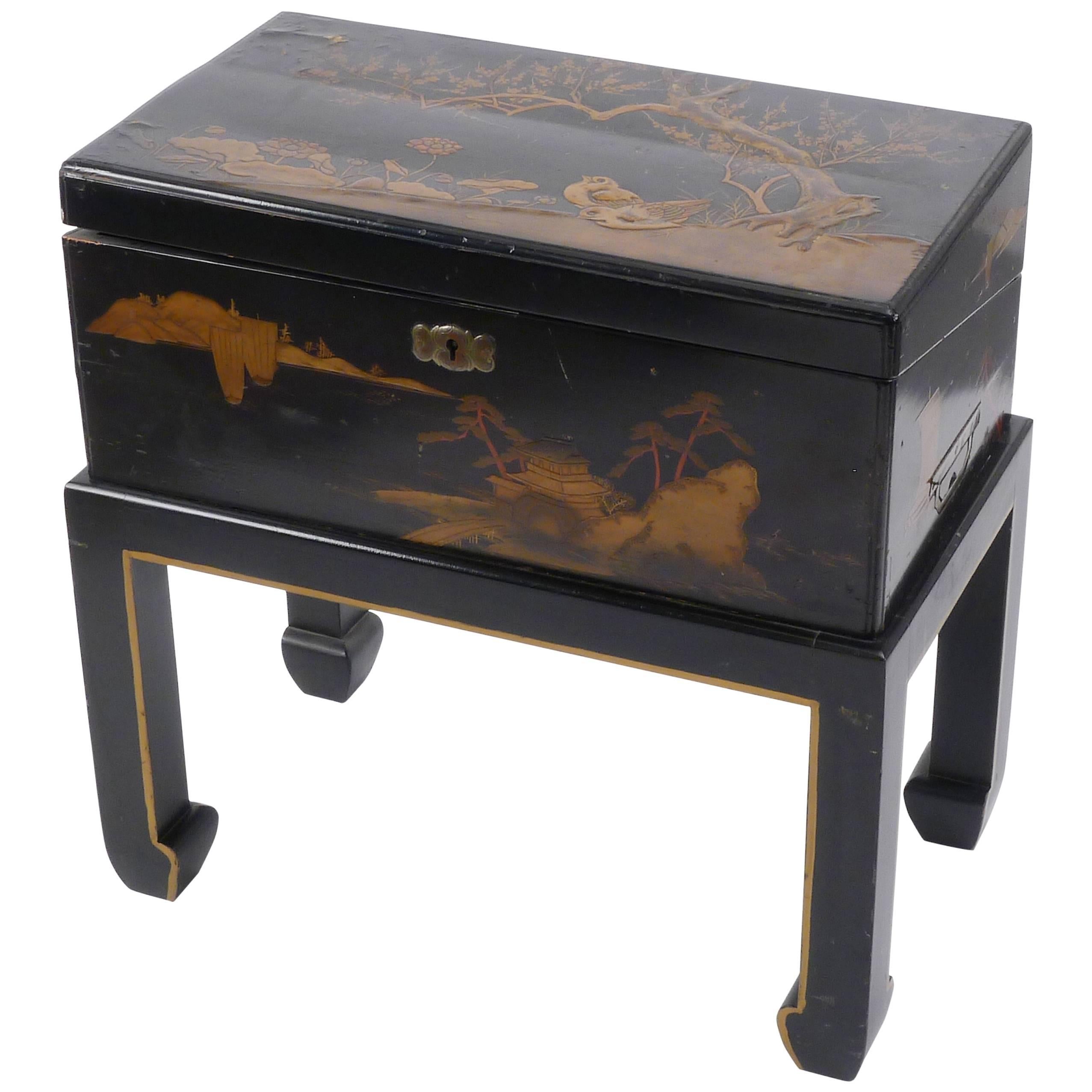 Japanese Lacquered Lap Desk on Stand For Sale