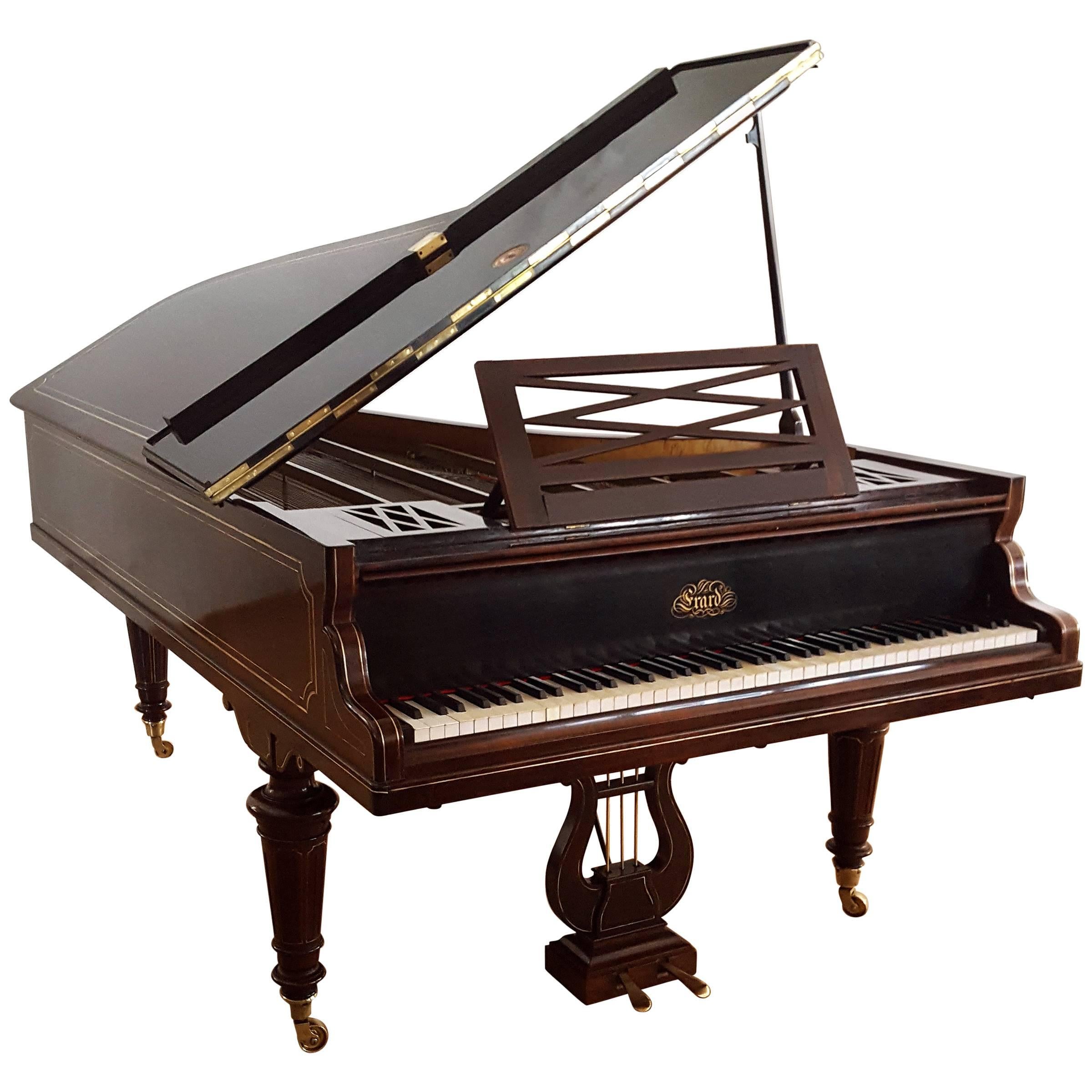 French Piano Erard, Rosewood Case Brass Inlays Carvings, Tchaikovsky Connection For Sale