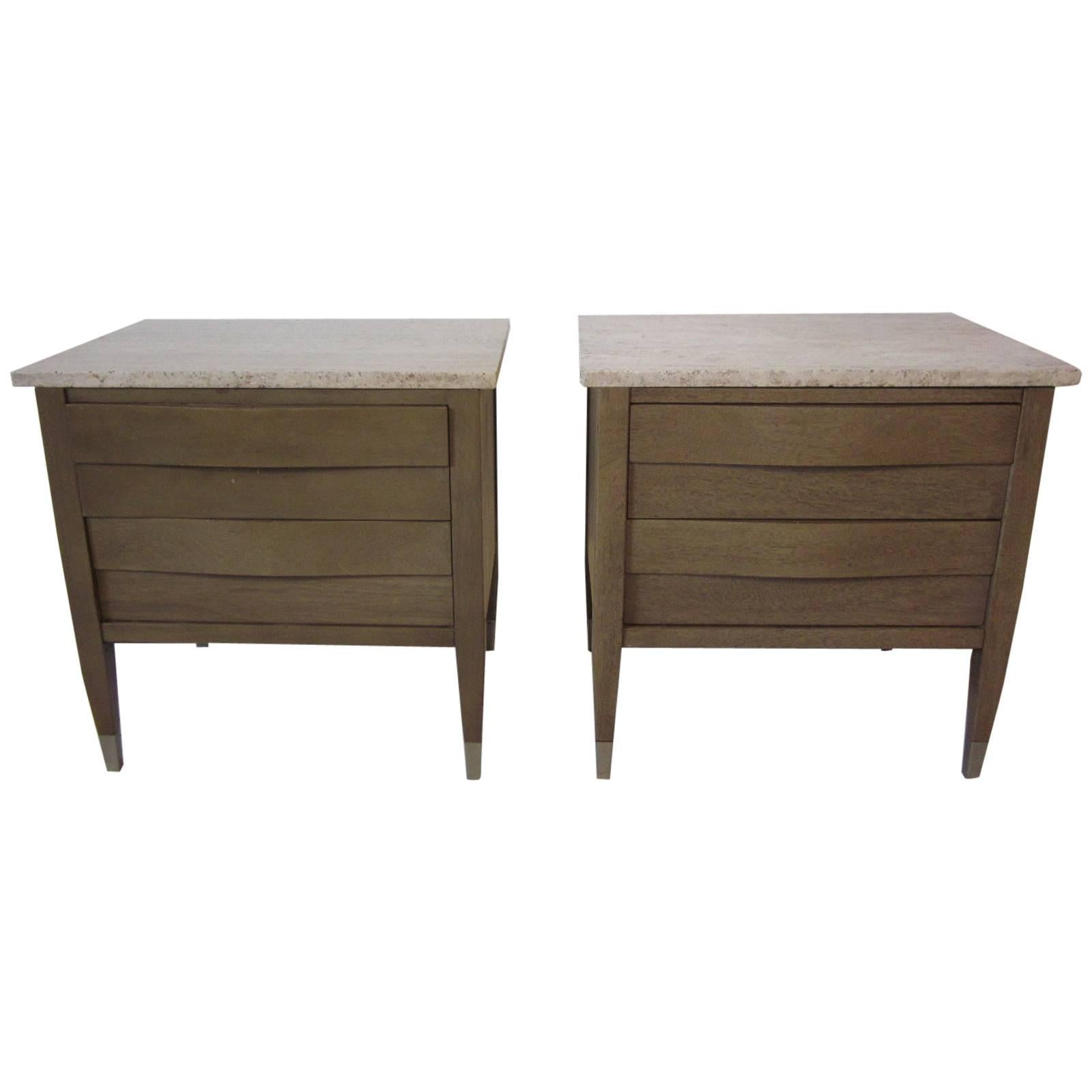 Italian Travertine Topped Nightstands or End Tables