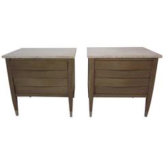 Italian Travertine Topped Nightstands or End Tables