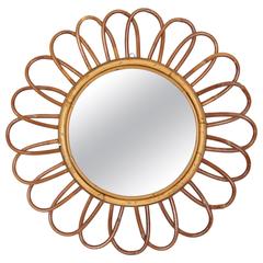 Mid-Century Modern Flower Burst Bamboo Mirror, Spain, 1960s Mid-Century Modern Flower Burst Bamboo Mirror, Spain, 1960s