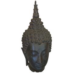 Striking Antique Black Iron Buddha Head Sculpture