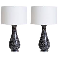 Italian Feathered Smoke Glass Lamps