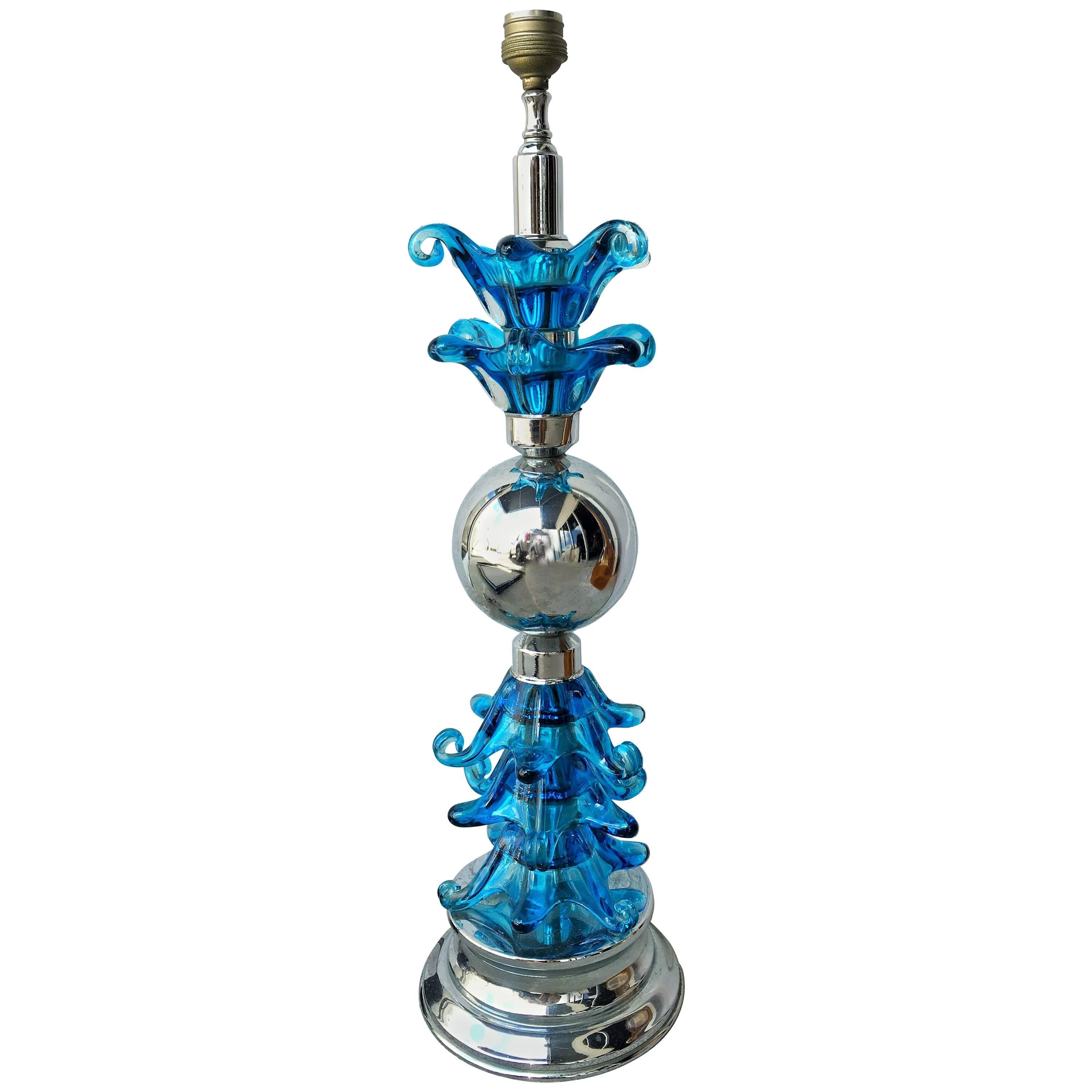 Single Art Decó Lamp Ball, Murano Glass and Brass For Sale