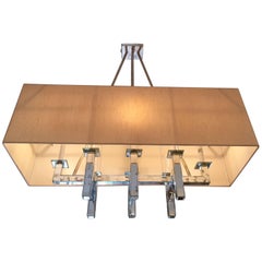 Silver Leaf and Aged Mirror Rectangular Mid-Century Modern Chandelier