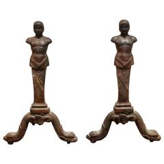Pair of Antique Bronze Neoclassical Style Andirons