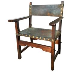 Antique 17th Century Hide-Upholstered Joined Walnut Side Chair