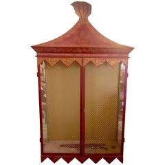 Chinoiserie Style Red and Gold Tole Cabinet