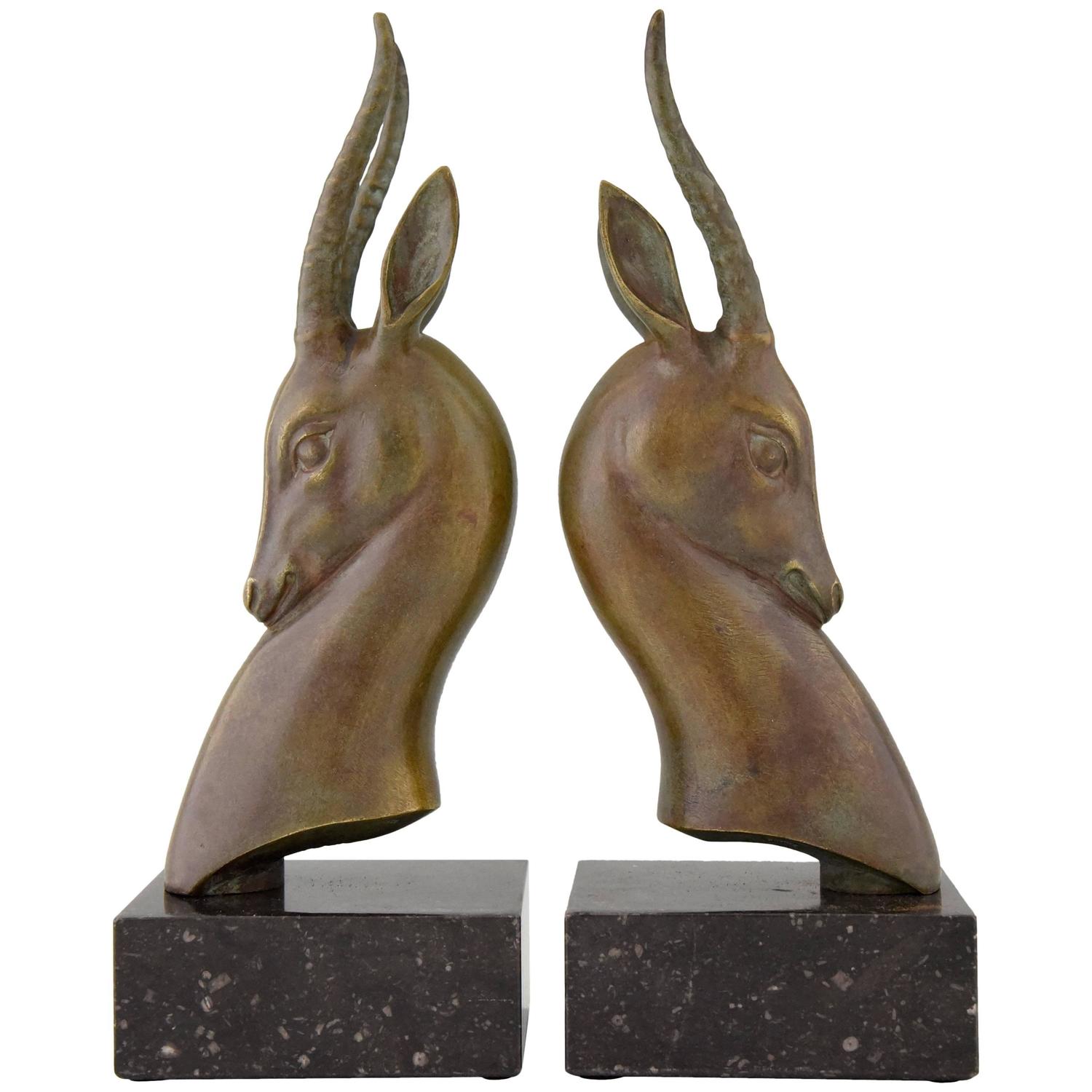 French Art Deco Bronze Deer or Antelope Bookends by G. Garreau, 1930 at