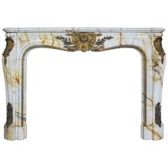 19th Century Louis XV Style Mantel in Siena Clare Marble with Brass