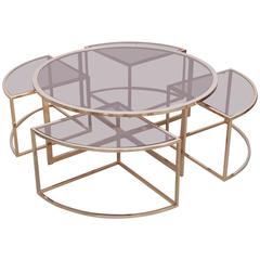 Round Brass Coffee Table with Four Nesting Tables by Maison Charles