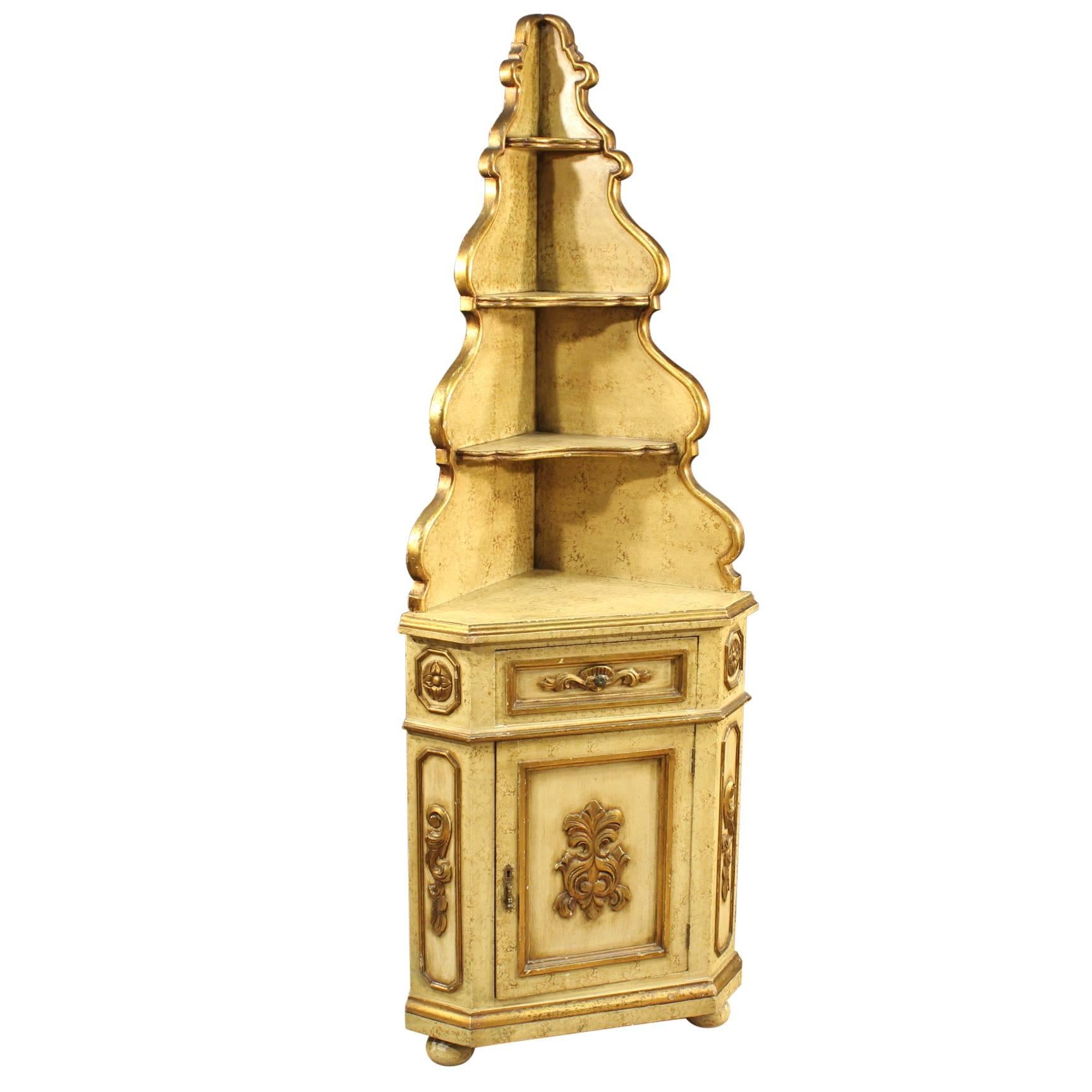 20th Century Venetian Lacquered and Golden Corner Cupboard
