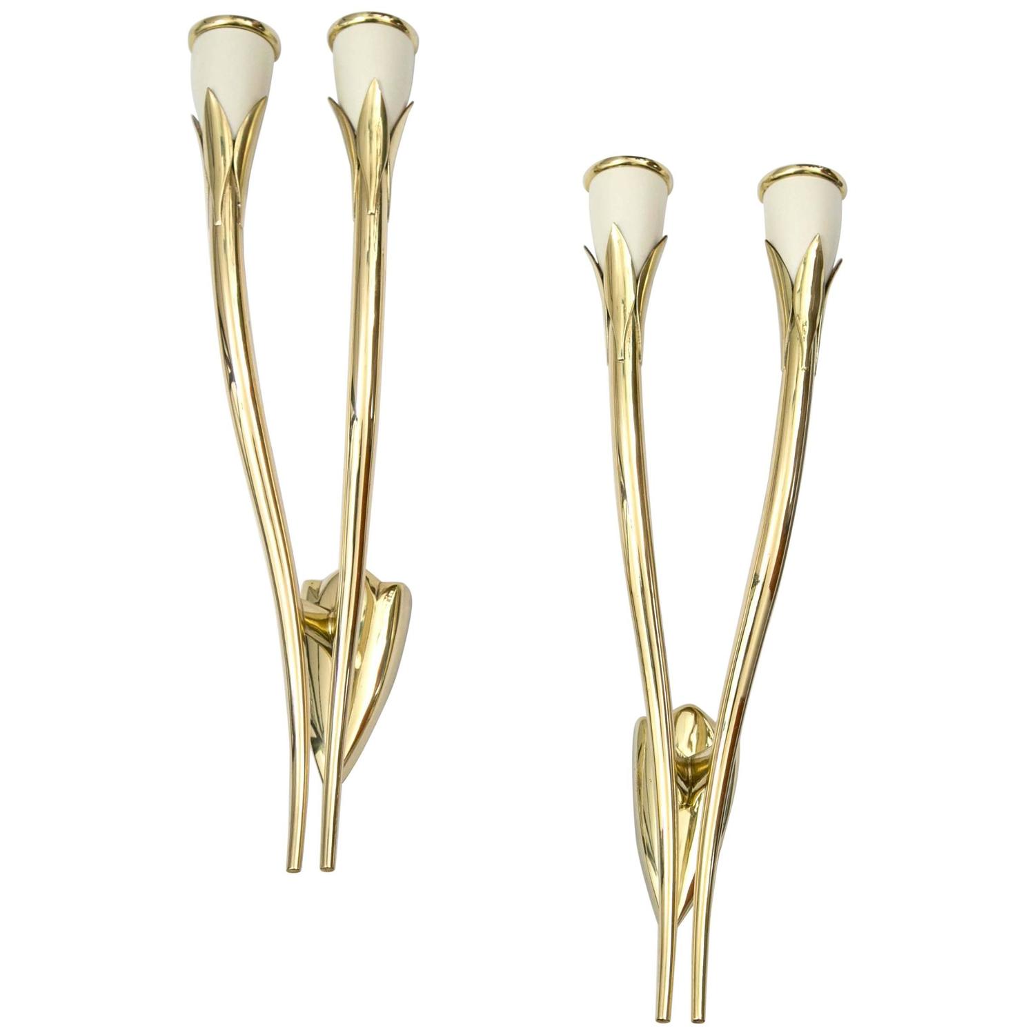 Elegant Pair of Brass Wall Sconces For Sale at 1stdibs