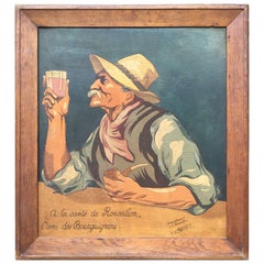 French Vintage Burgundy Wine Tasting Painting & Toast to Dear Friend, 1930 