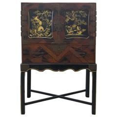 Antique Japanese Marquetry and Lacquer Cabinet on Stand